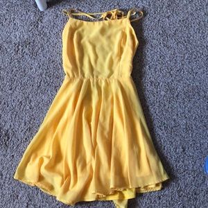 Yellow lace up skater dress